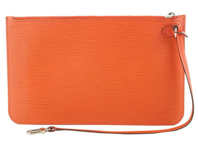 Louis Vuitton Manadarin Orange Leather Neverfull Pochette MM/GM Wristlet  ref.298905