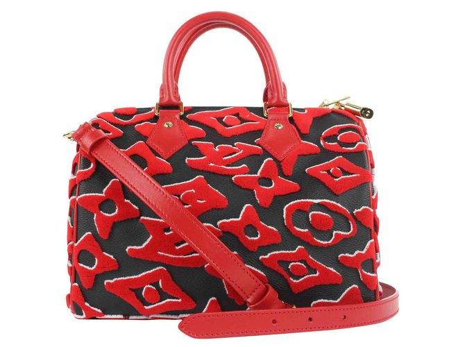 Louis Vuitton LVxUF Urs Fischer Red Monogram Speedy Bandouliere 25 Strap Bag Leather  ref.298916