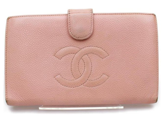 Chanel 858051Cartera plegable con solapa y logo CC de caviar rosa  ref.298945