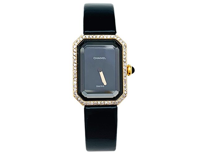Montre Chanel "Première" en or jaune et diamants, bracelet cuir.  ref.299030