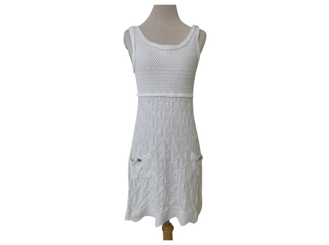 chanel knit dress 36 38 White Rayon  ref.299193