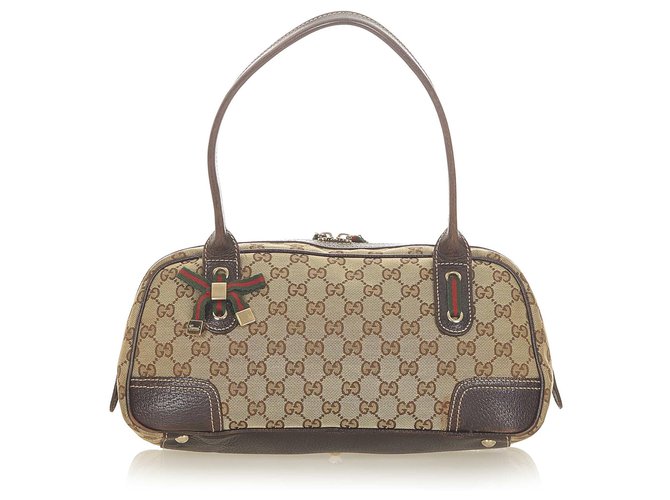 Bolso de mano Princy de lona con GG marrón de Gucci Castaño Beige Marrón  oscuro Cuero Lienzo Becerro Paño ref.299240 - Joli Closet