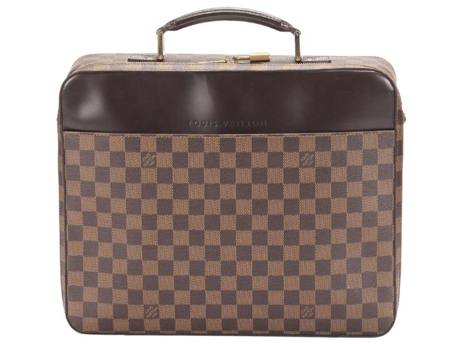 Louis Vuitton Brown Damier Ebene Porte Ordinateur Sabana Leather Cloth  ref.258168 - Joli Closet