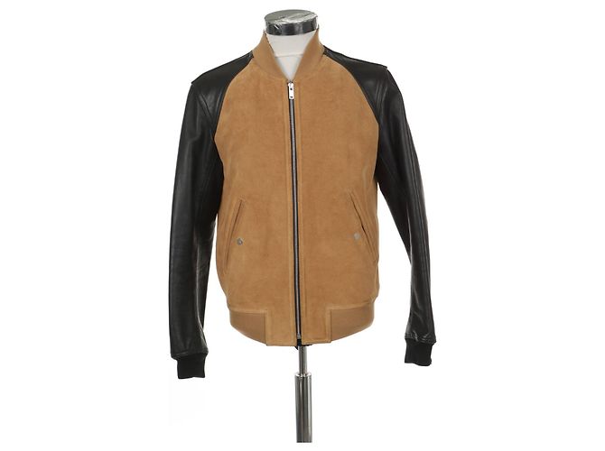 Sandro Lederjacke Braun Schwarz