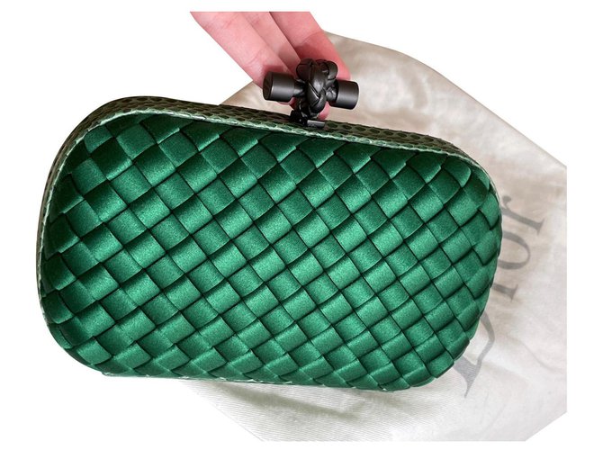 Bottega Veneta Silk Knot Clutch Bag in Green
