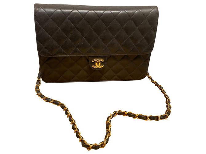 Chanel TIMELESS Dark brown Leather  ref.299572