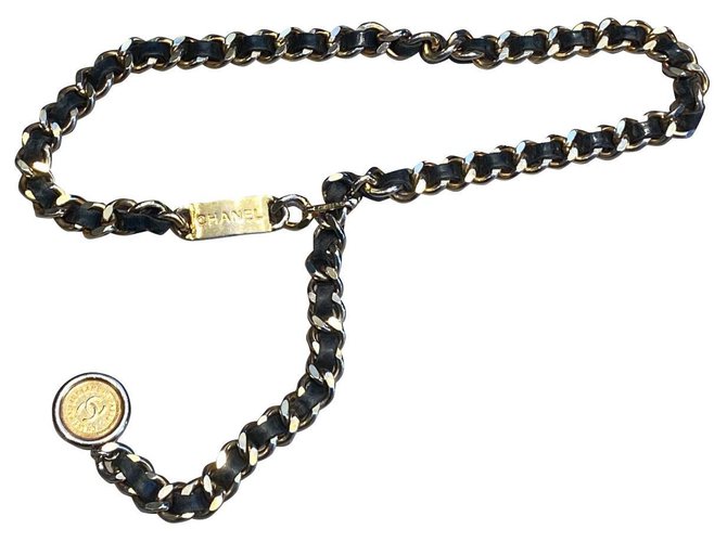 Chanel Belts Black Golden Leather Metal  ref.299573