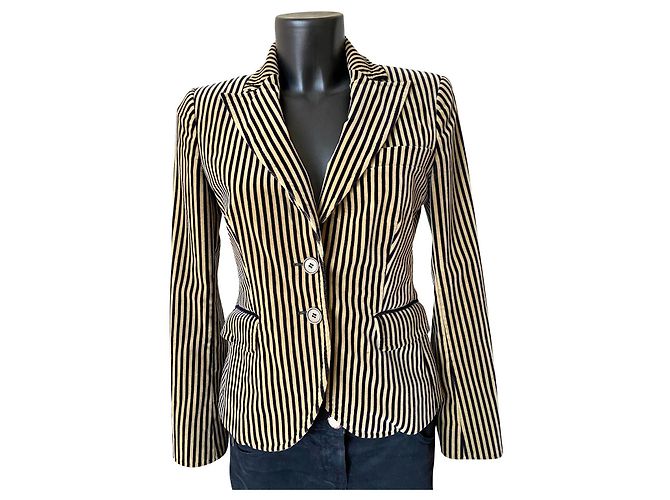 Giacca Etro in velluto a righe con cuore beige e nero