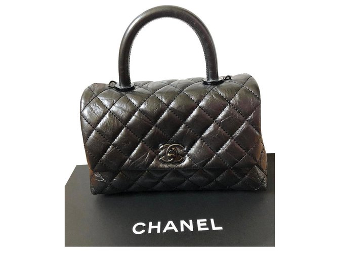 Coco Handle Bolsa de alça pequena Chanel So Black Coco Preto Couros exóticos  ref.299648