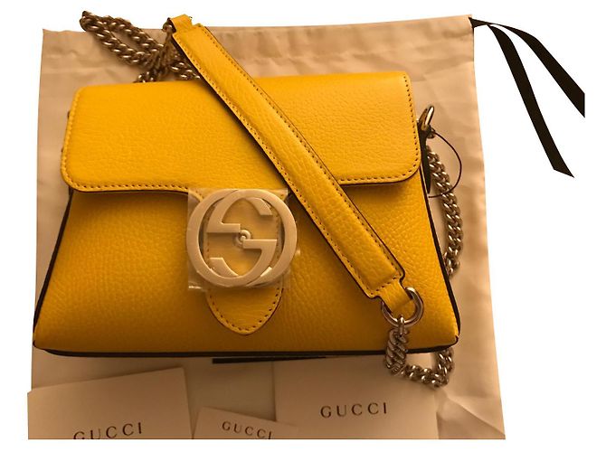 Borsa a mano Gucci Interlocking GG in pelle gialla Giallo