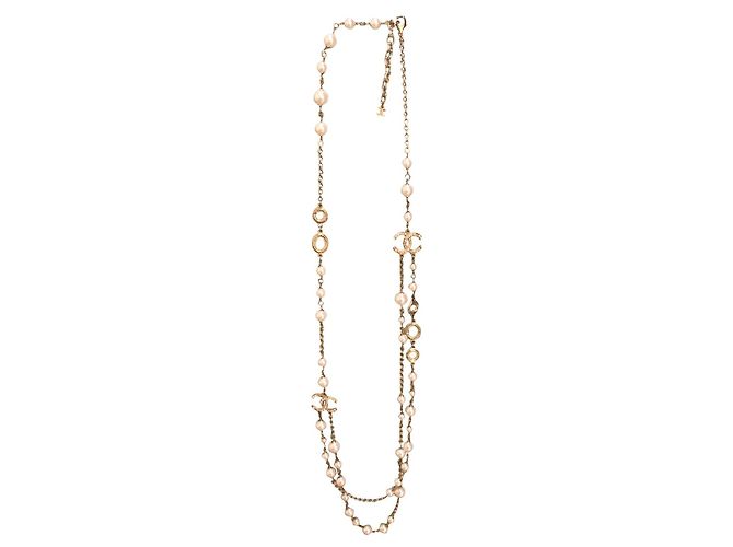Chanel Lunghe collane D'oro Bianco sporco Perla