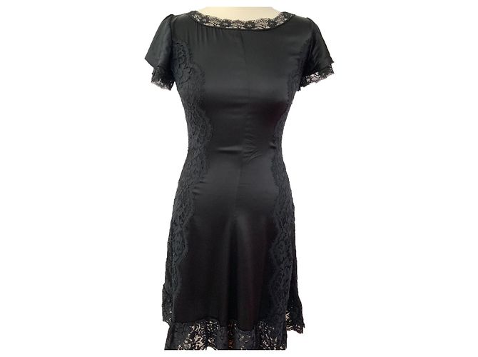 Dolce & Gabbana Vestido de noite Chanel de cetim de seda de comprimento médio e renda Preto