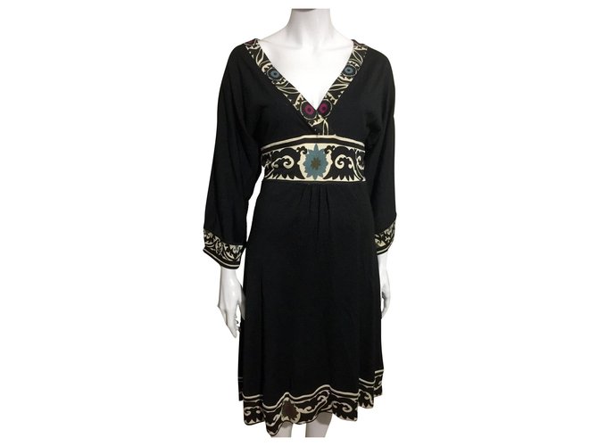 Diane Von Furstenberg DvF Thea silk kimono dress Black Multiple colors Wool Viscose  ref.299722