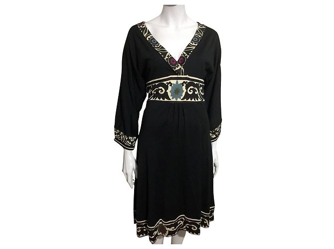 Diane Von Furstenberg DvF Thea Seidenkimonokleid Schwarz Mehrfarben