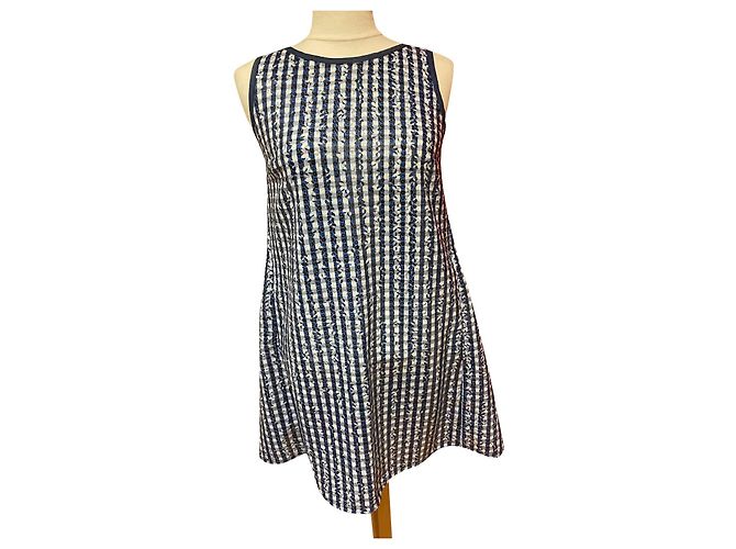 Frankie Morello Paillettenkleid Blau Weiß