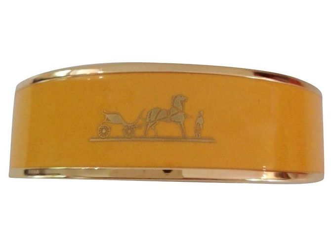 Pulsera Hermès Caleche Grande Esmalte Amarillo Baño de Oro