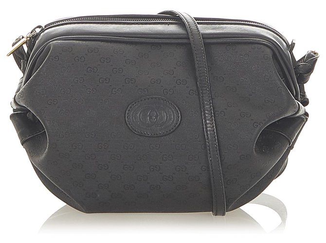 Gucci Leather Logo Crossbody Bag Black Pony-style calfskin ref