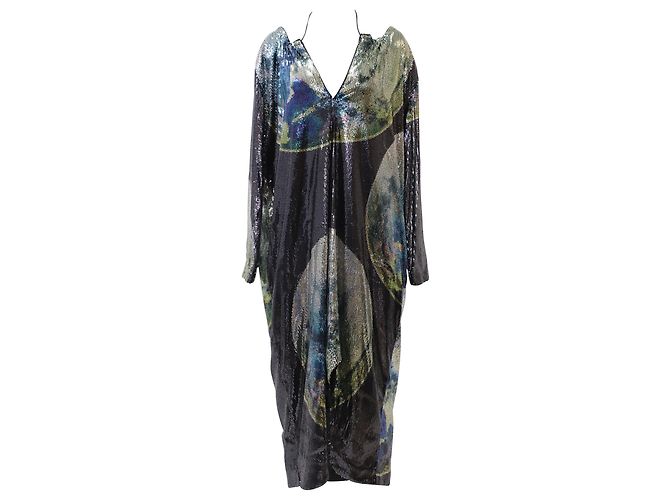 Ganni Pailletten-Mesh-Maxikleid in Multicolor, Polyester Mehrfarben