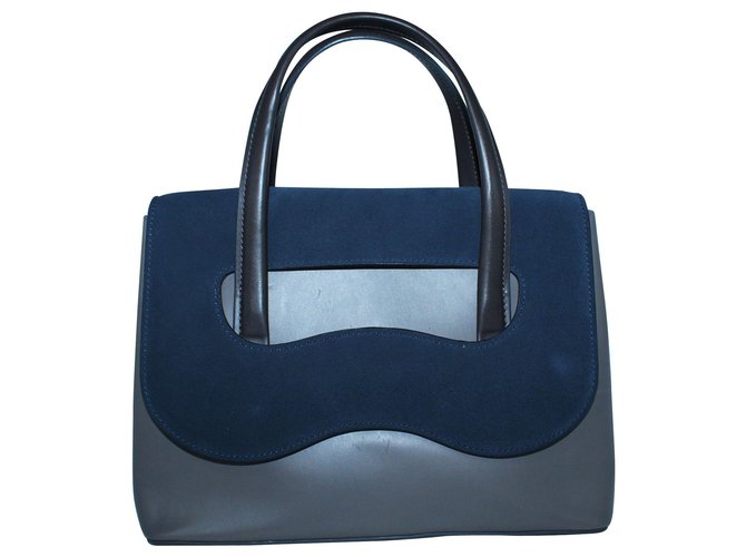 Loro Piana Sway Handle Suede and Leather Handbag Blue ref.300246 - Joli  Closet