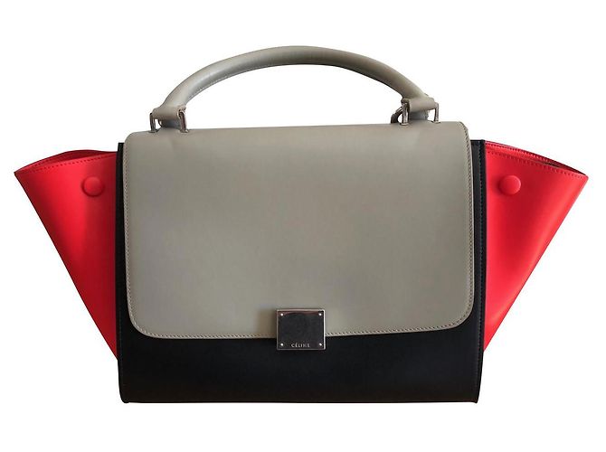 Trapèze Céline Trapeze Leder Handtasche Schwarz Rot Grau