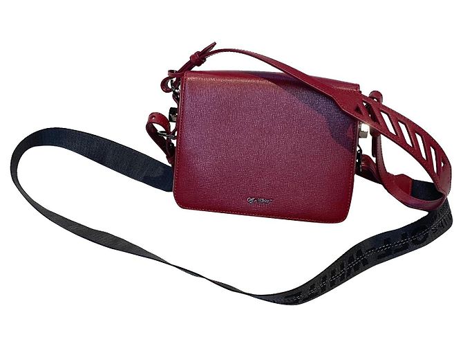 Bolso bandolera Off White de piel burdeos