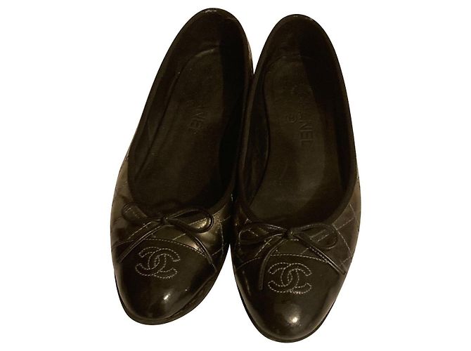 Ballettschuhe Chanel Schwarz Golden