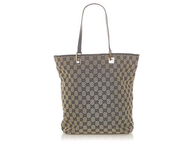 Gucci Small Tote Bag in Black GG Canvas with Leather Trim in United States