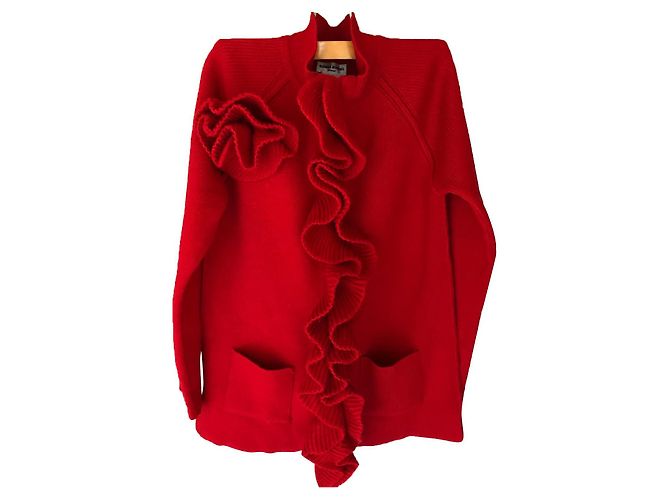 Sonia Rykiel Strickjacke aus Wolle rot mit Rose und Reißverschluss