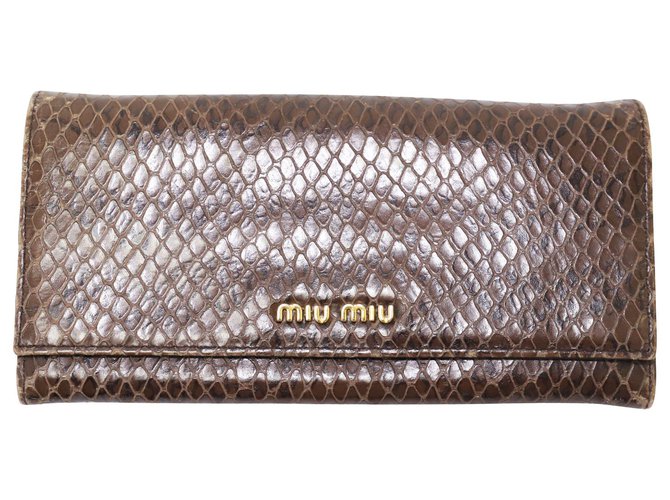 Miu Miu Bifold Continental Python Wallet Brown Leather  ref.300661
