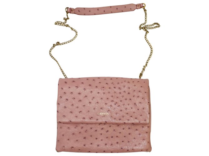 Lanvin Sugar Ostrich Effect Mini Shoulder Bag Pink Peach Leather  ref.300667