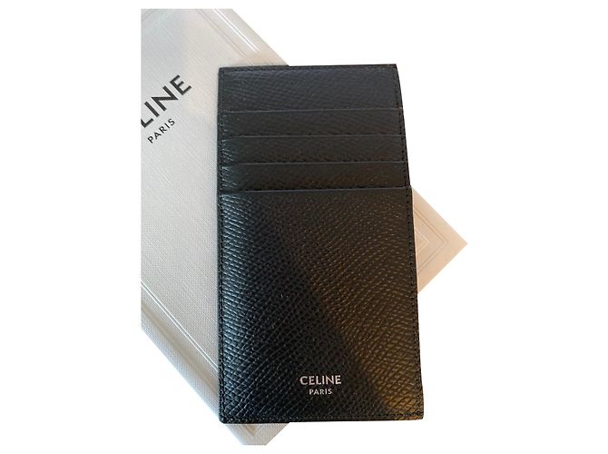 Céline Grained leather card holder Black