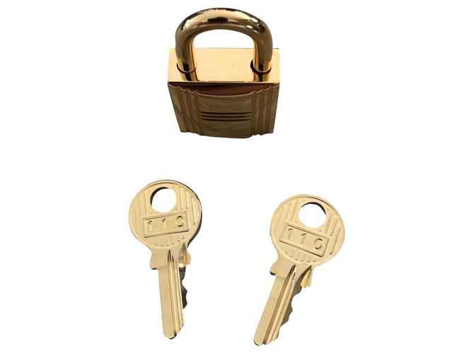 Cadeado de aço dourado Hermès com saco para o pó Gold hardware  ref.300713