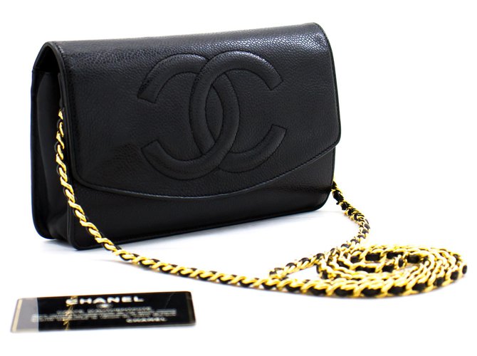 CHANEL Caviar Wallet On Chain WOC Noir Sac à bandoulière Crossbody Cuir  ref.300830