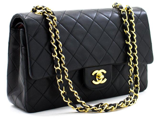 Chanel 2.55 lined flap 10 Chain Shoulder Bag Black Lambskin Leather  ref.300840 - Joli Closet