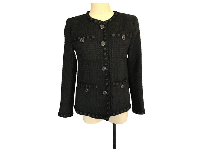 Kleine schwarze Jacke Chanel Wolle  ref.300928