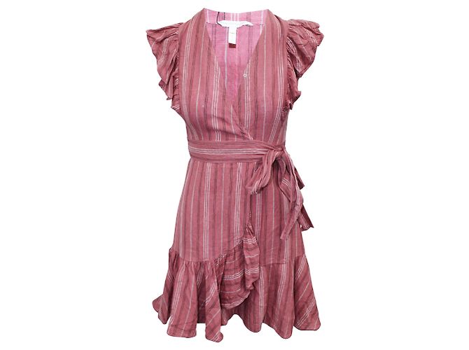 Rebecca Taylor Rosa Leinenwickelkleid Pink