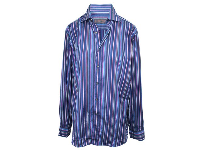 Etro Blue Print Stripes Shirt Cotton  ref.301051