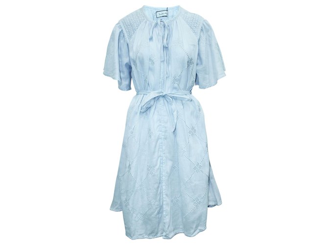 Autre Marque Light Blue Smock Midi Dress Linen  ref.301104