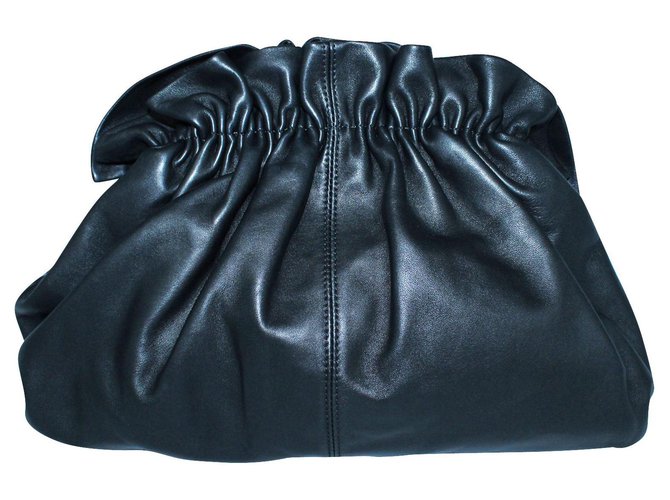 Loeffler Randall Lorettan Black Leather Clutch Preto Couro  ref.301130