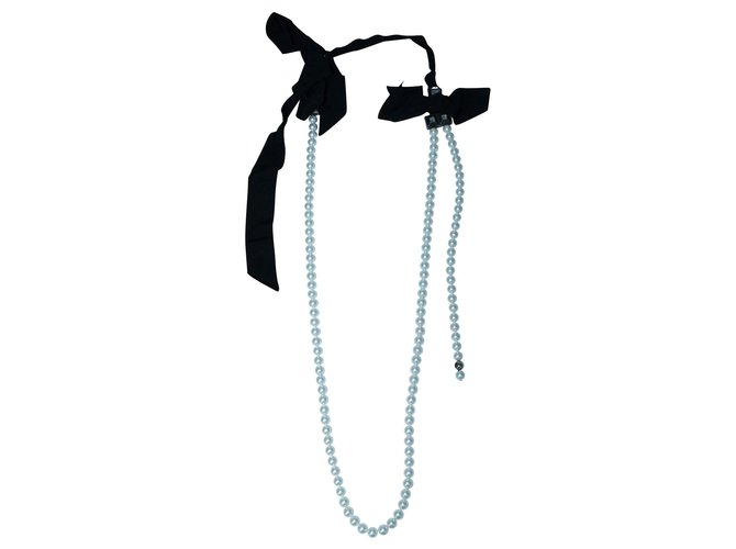 Lanvin Collier en fausses perles avec nœuds en tissu Synthétique Blanc  ref.301186