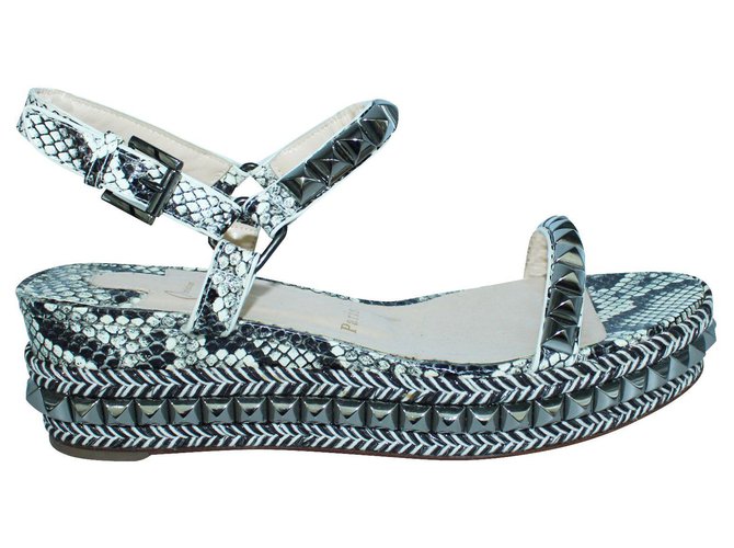Christian Louboutin Python Embossed Wedges with Studs  Multiple colors Leather  ref.301191