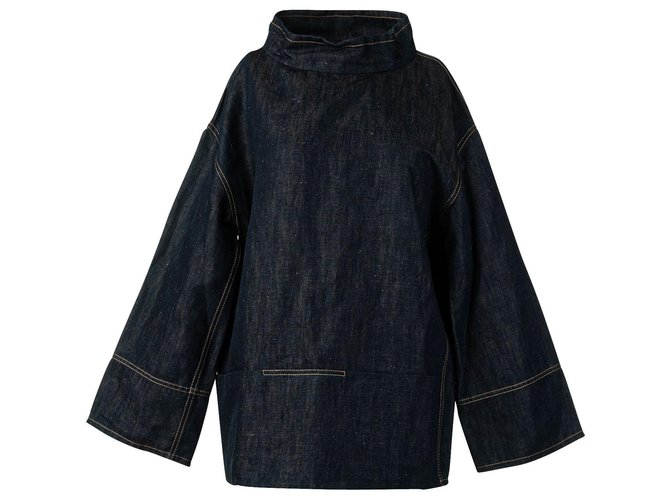 Hermès Textured Denim Smock Top Cotton  ref.301216