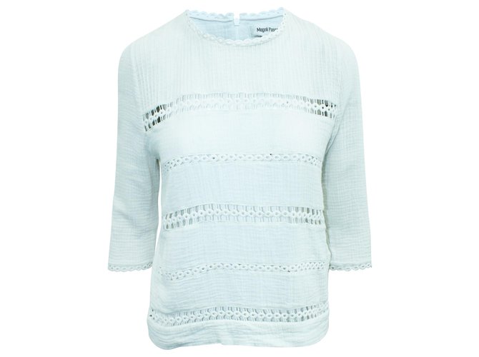 Magali Pascal Camicetta Bianca con Ricamo Bianco Cotone