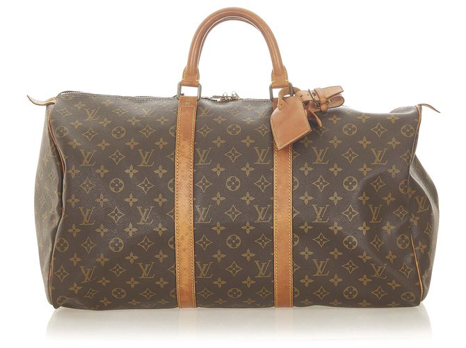 Louis Vuitton Brown Monogram Keepall 50 Leather Cloth  ref.301432