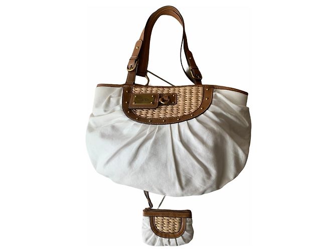 Bolsa tote Nine West marrom e branca de couro e algodão Branco