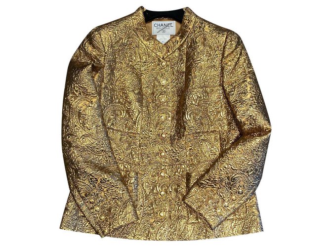 Chanel Skirt suit Golden Wool Viscose  ref.301941