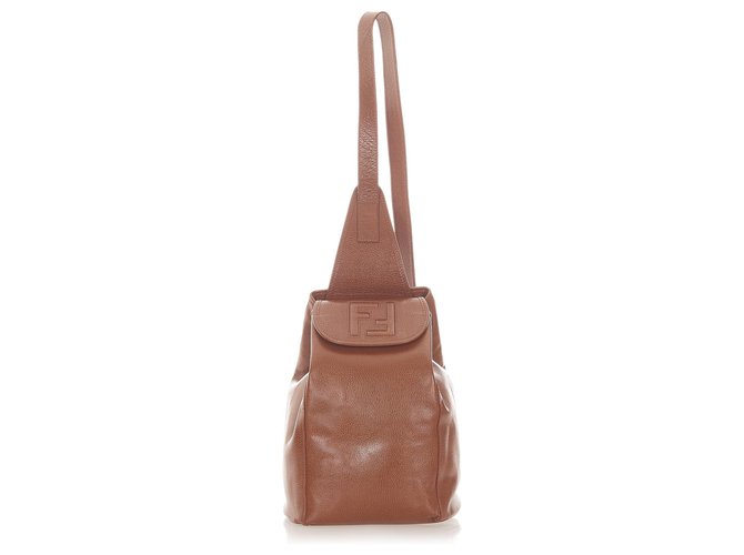 Fendi Brown Leather Sling Backpack Pony-style calfskin  ref.302046