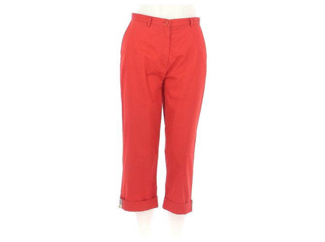 Burberry Cropped trousers Red Cotton  ref.302211