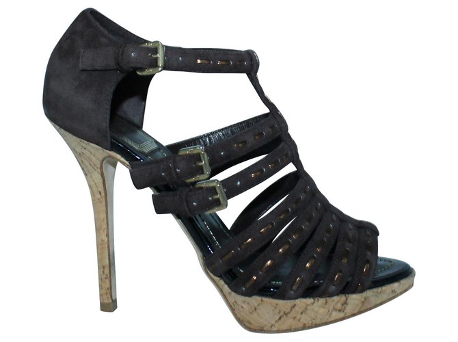 Dior Brown Suede Strappy Sandals  ref.302238
