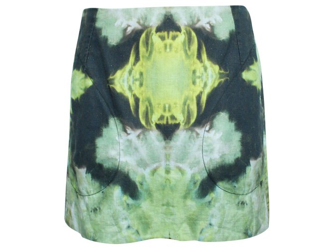 Autre Marque Green Print Mini Skirt  Linen  ref.302265